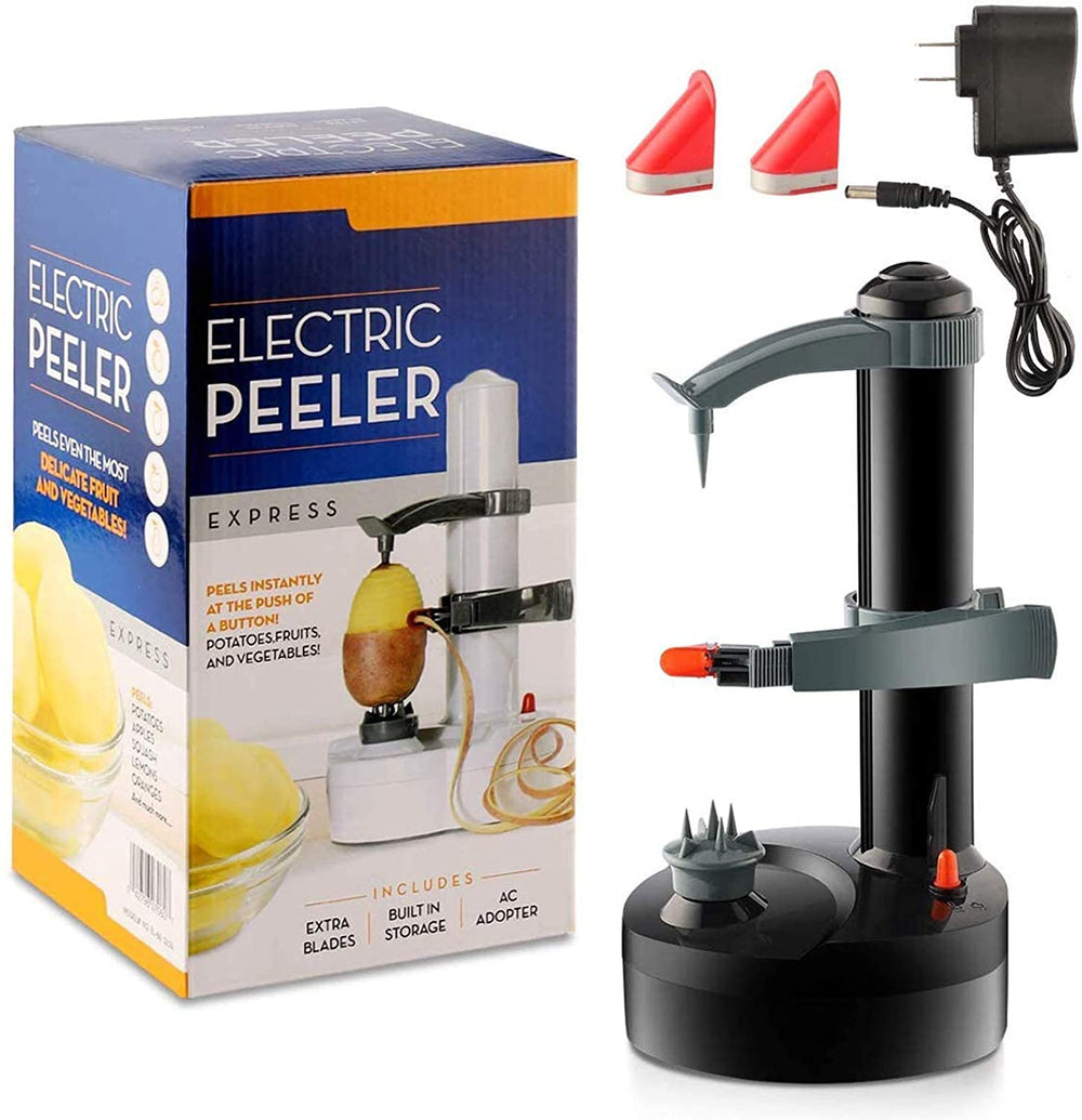 Éplucheur électrique, éplucheuse automatique multifonctionnelle de pommes de terre Fruit Pomme Légumes Outil rotatif avec 2 lames supplémentaires (noir)