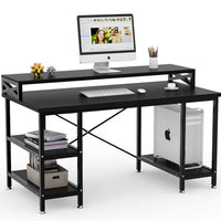 Tribesgns 55 inch Large Modern Office Desk/Computer Table with Storage Shelves (Teak)