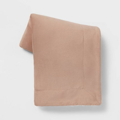 Solid Plush Throw Blanket with Sherpa Reverse Neutral - Threshold™