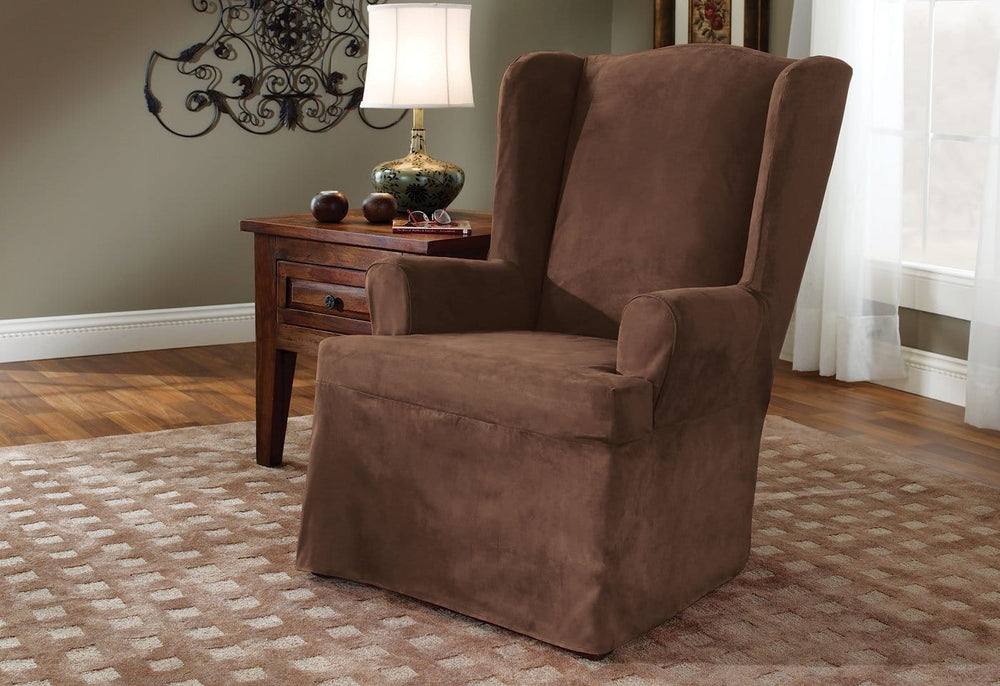 Soft Suede Wing Chair Slipcover Chocolate - Sure Fit