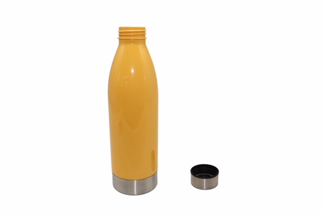 Mainstays 22 Ounce (22 Fluid Ounces) Yellow Water Bottle with Stainless Steel Lid and Strap 650mL