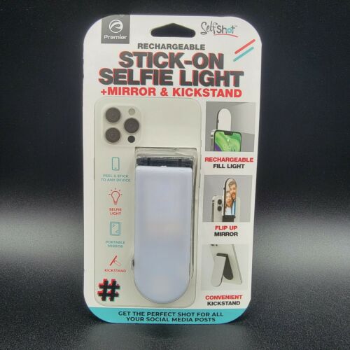 Stick On Selfie Light with Mirror & Kickstand Rechargeable 3 Led Light